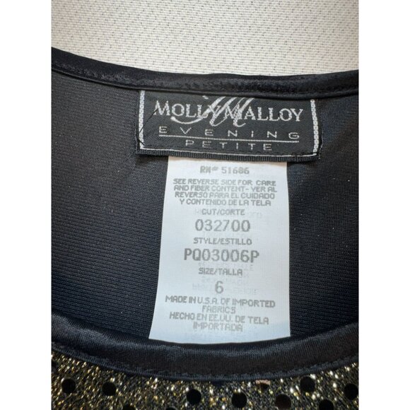 Molly Malloy Evening Party Dress Womens 6 Petite Black Gold Glittery A-Line Midi - Picture 2 of 16